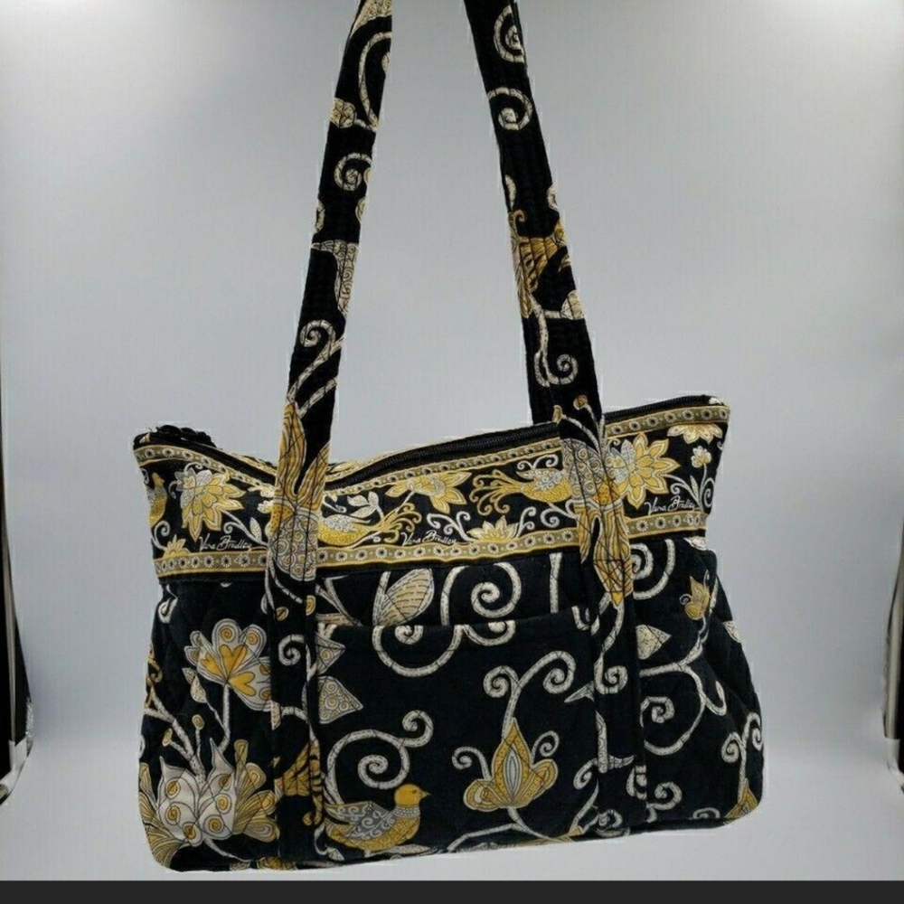 Vera Bradley Yellow Bird Pattern Betsy Quilted Cotton Shoulder Bag